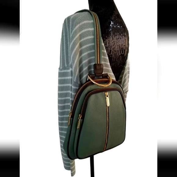 NWT 🇮🇹 Valentina Italian Green Pebbled leather Sling Backpack/Shoulder Bag - Picture 14 of 14